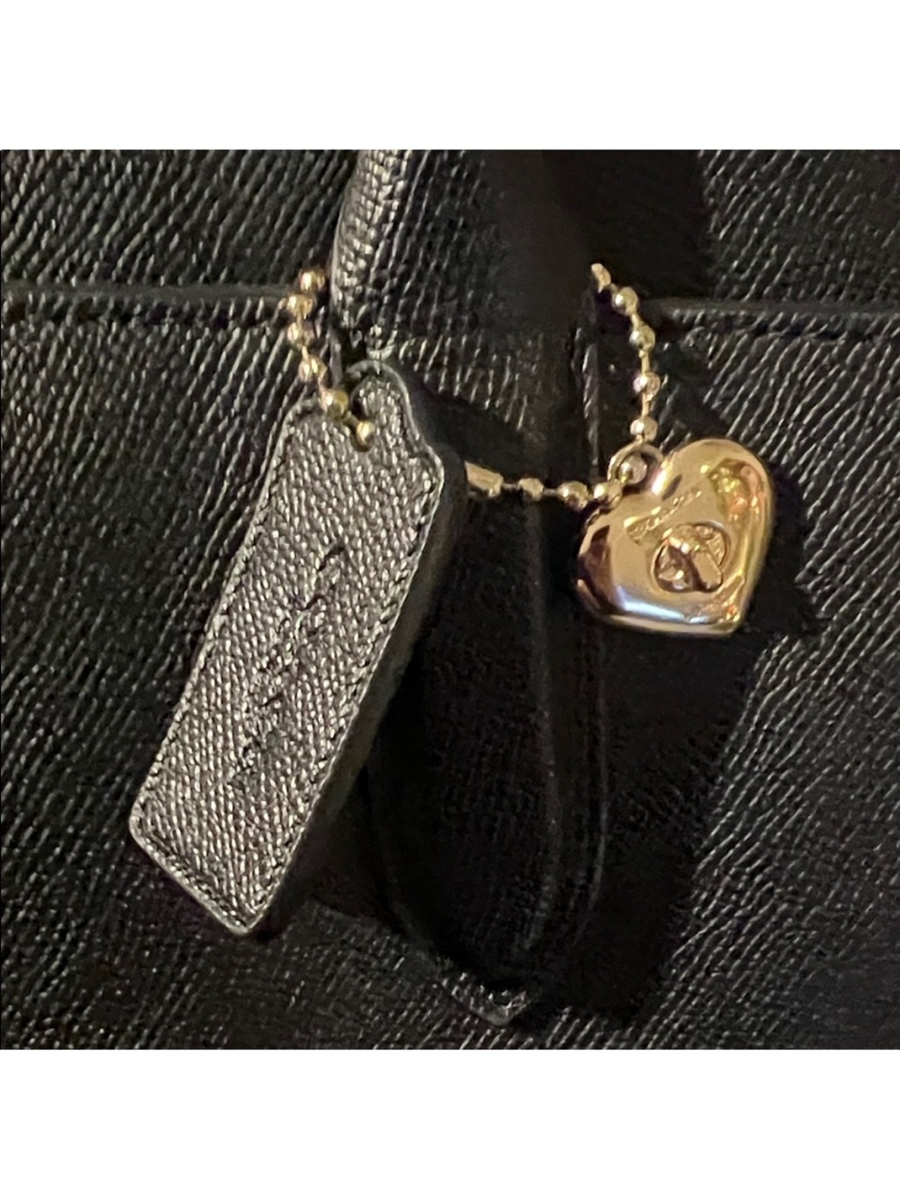 Coach Black Crossgrain Leather Structured Tote Bag Gold Hardware Hangtag Charm - Picture 10 of 11